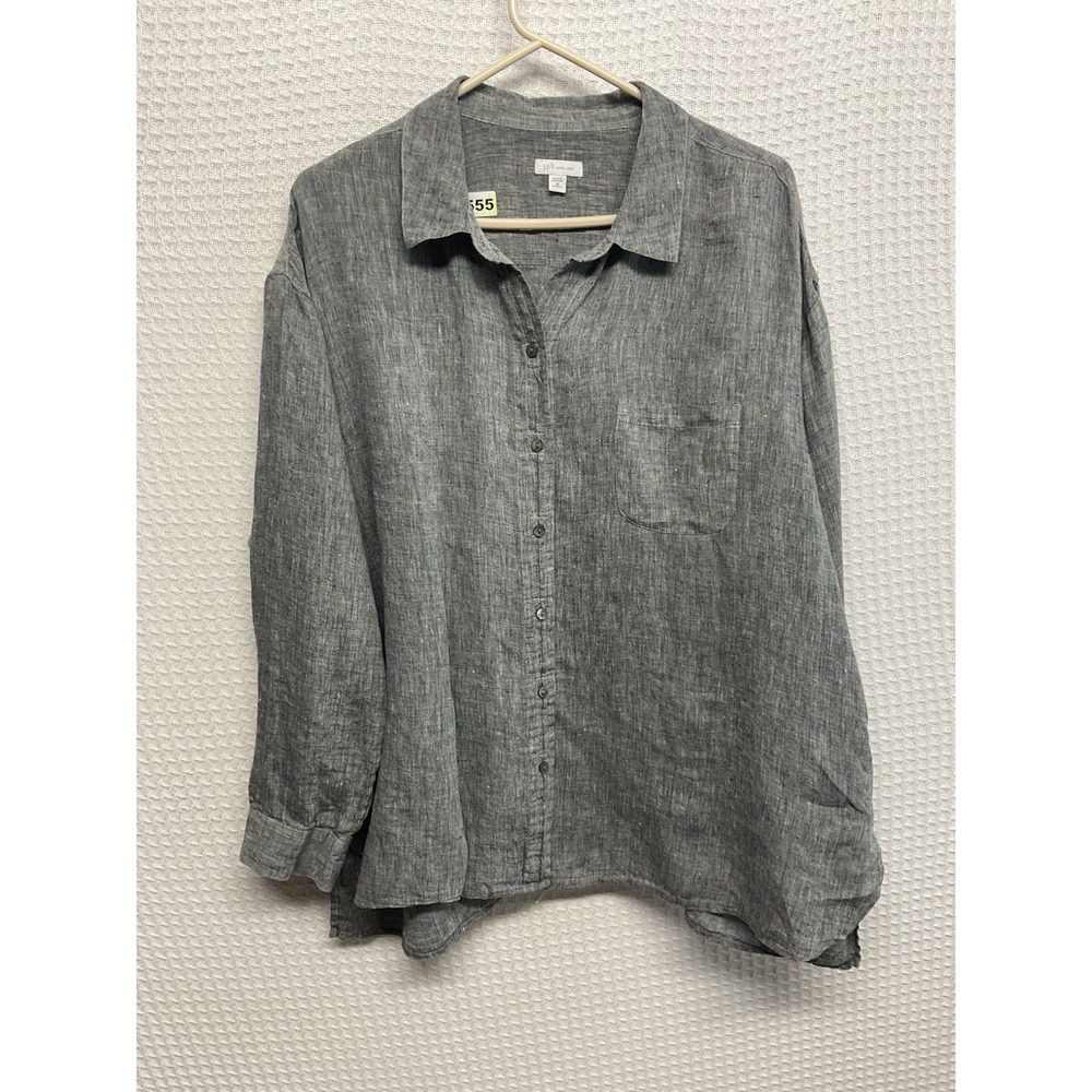 J.Jill Love Linen Womens 2X Heather Gray Button Down Long Sleeve Shirt Top Worn1